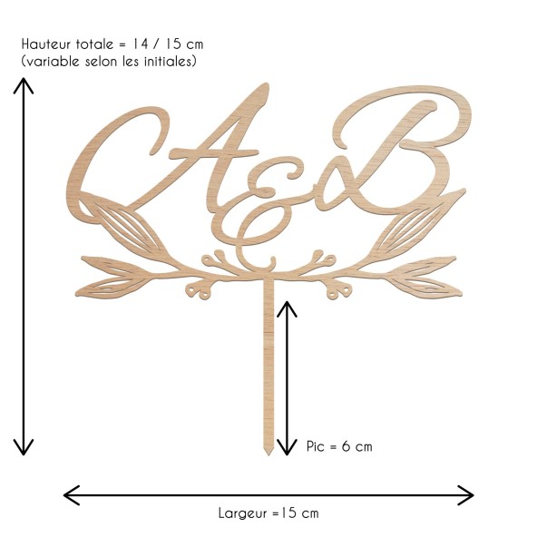 cake topper mariage initiales champetre bois plexiglas