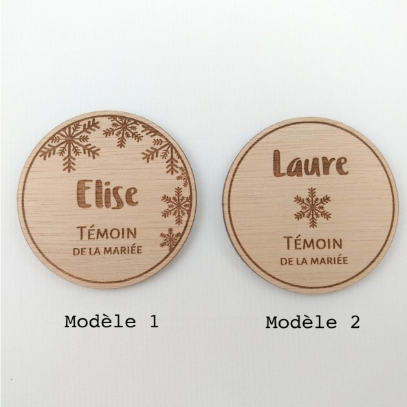 badge bois mariage hiver flocon