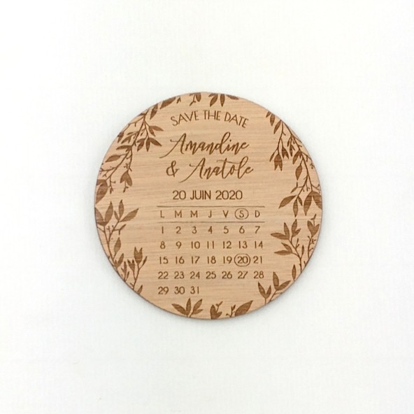 magnet save the date en bois calendrier