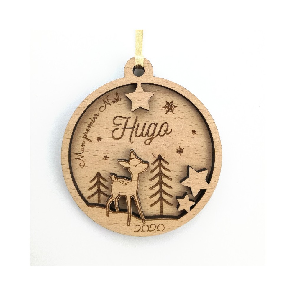 Boule de Noël personnalisé, premier noël, prénom, faon