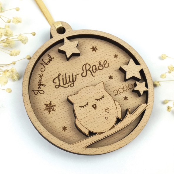 boule personnalisée premier noel bebe hibou