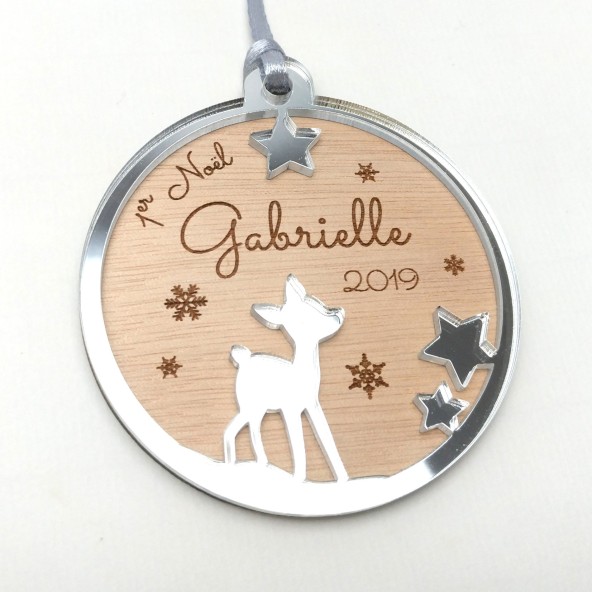 boule de noel personnalisée mon premier noel faon bois
