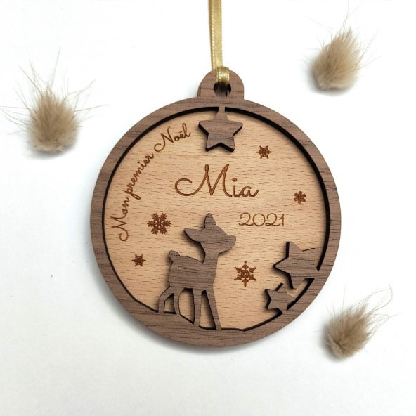 boule de noel personnalisée mon premier noel faon bois