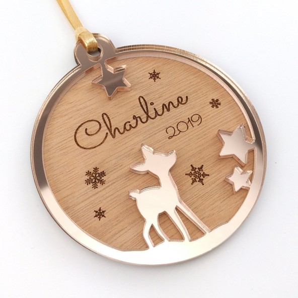 boule de noel personnalisée mon premier noel faon bois