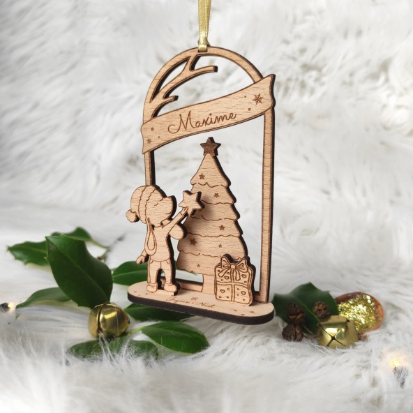 boule de noel personnalisée  en bois arche