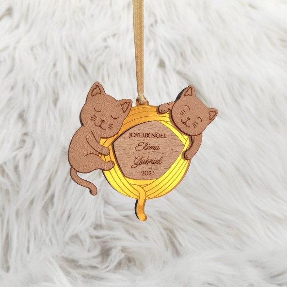 Boule de noel personnalisée en bois chaton