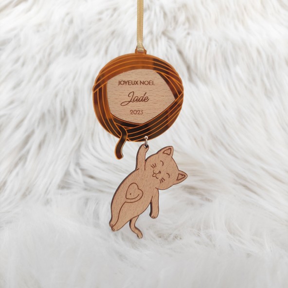 Boule de noel personnalisée en bois chaton