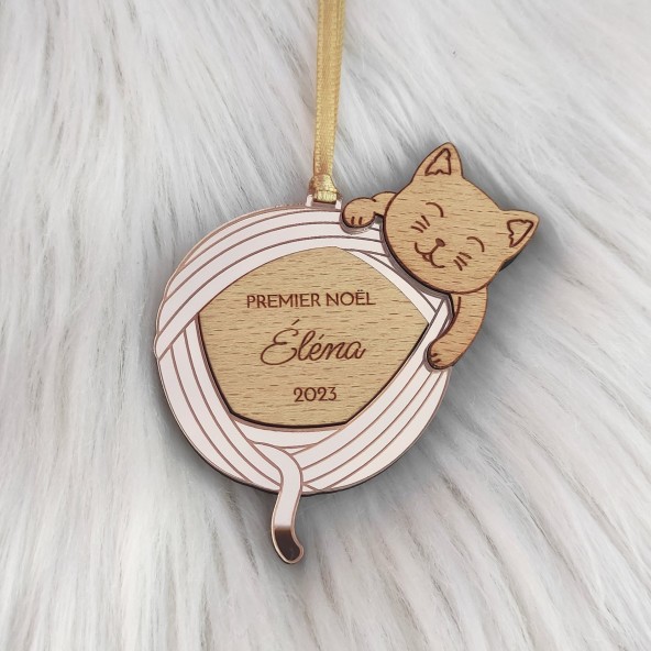 Boule de noel personnalisée en bois chaton