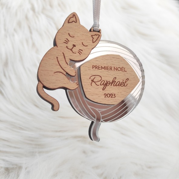 Boule de noel personnalisée en bois chaton