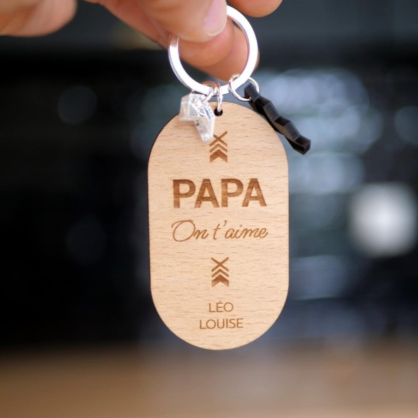 Porte-clés ovale en bois personnalisé – Message gravé pour Papa