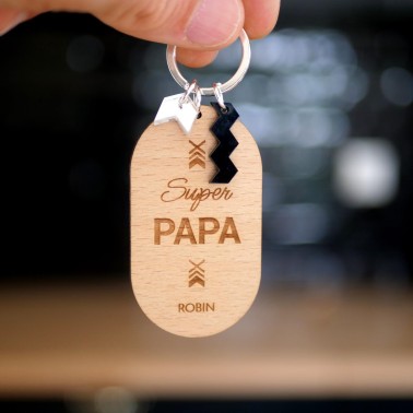 Porte-clés ovale en bois personnalisé – Message gravé pour Papa