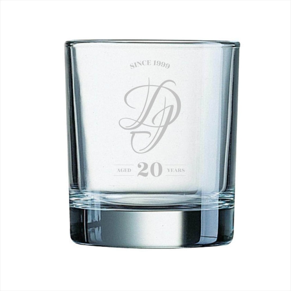 Verre à whisky gravé personnalisé – Anniversaire avec Initiales, année de naissance et âge