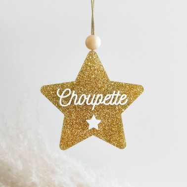 Boule de Noël étoile à paillettes personnalisée – Cadeau scintillant et mot doux