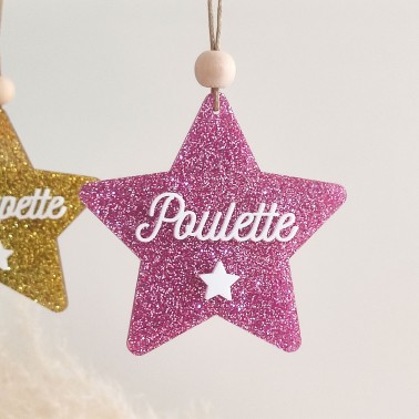 Boule de Noël étoile à paillettes personnalisée – Cadeau scintillant et mot doux
