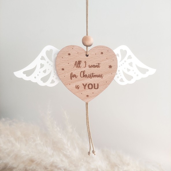 Boule noel personnalisée coeur ailé articulé