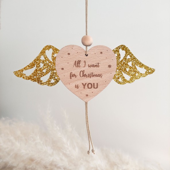 Boule noel personnalisée coeur ailé articulé