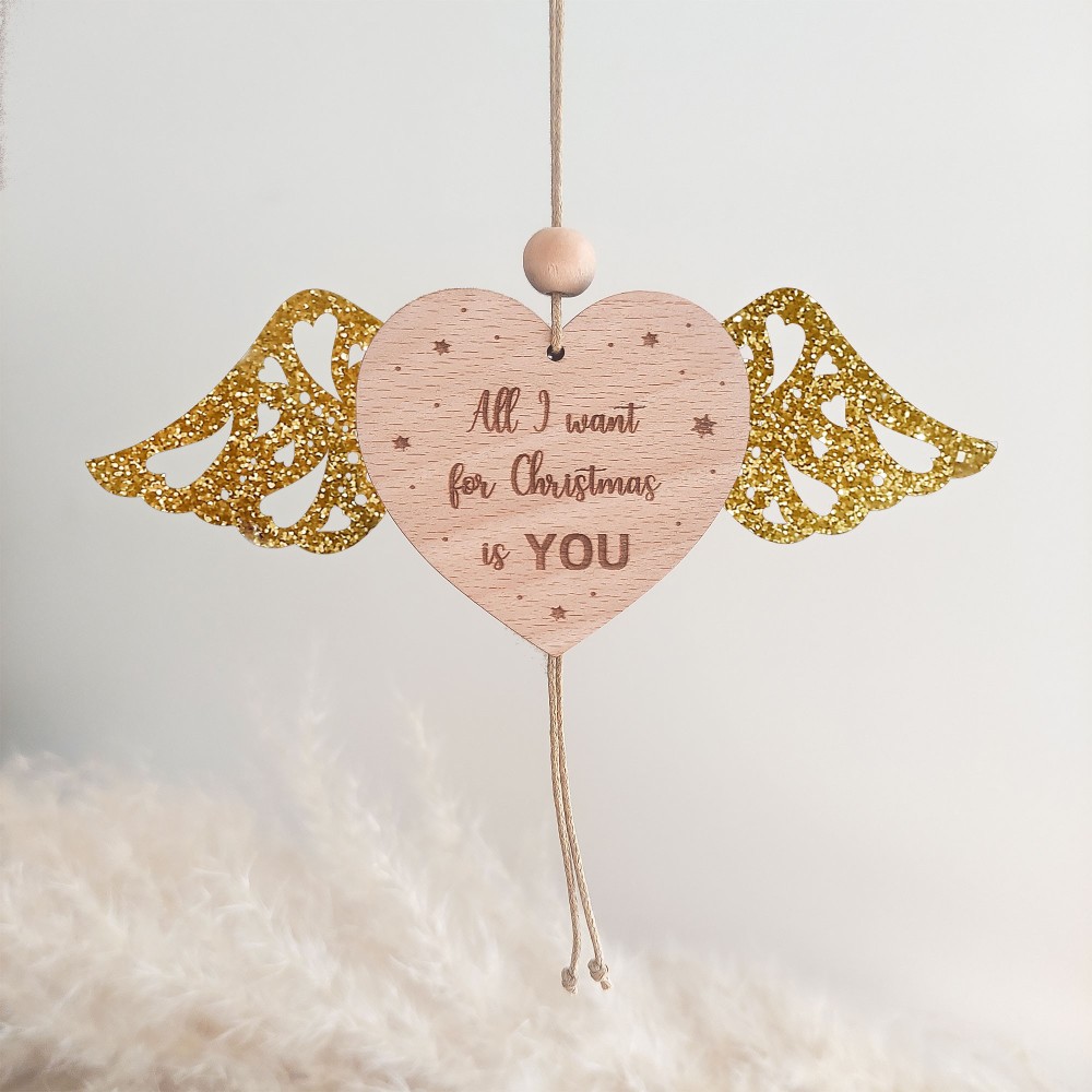 Boule noel personnalisée coeur ailé articulé Boule noel personnalisée coeur ailé articulé