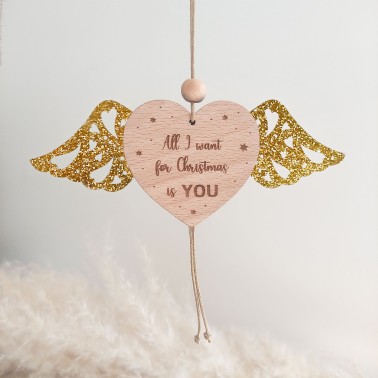 Boule noel personnalisée coeur ailé articulé