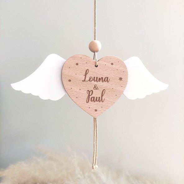 Boule noel personnalisée coeur ailé articulé Boule noel personnalisée coeur ailé articulé