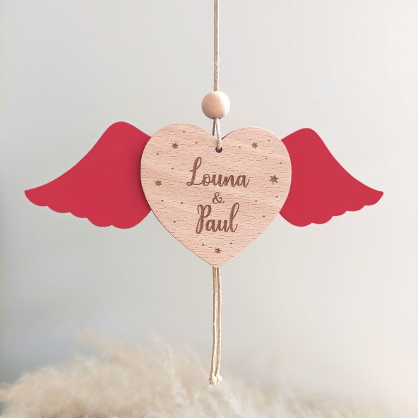 Boule noel personnalisée coeur ailé articulé