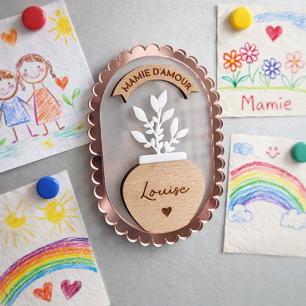 Magnet Mamie personnalisé en bois – Cadeau fête des grands-mères