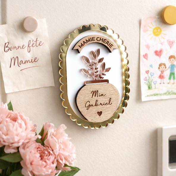 Magnet Mamie personnalisé en bois – Cadeau fête des grands-mères
