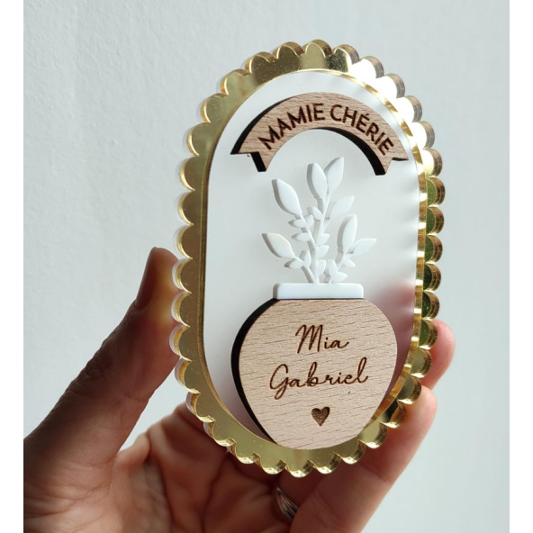 Magnet Mamie personnalisé en bois – Cadeau fête des grands-mères