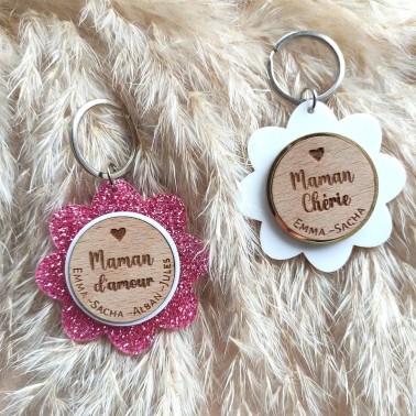 Porte-clés personnalisé fête des mères | Cadeau en bois personnalisé maman