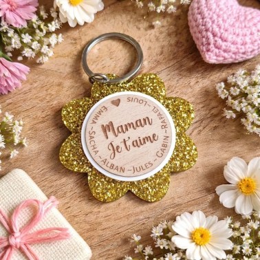 Porte-clés personnalisé fête des mères | Cadeau en bois personnalisé maman