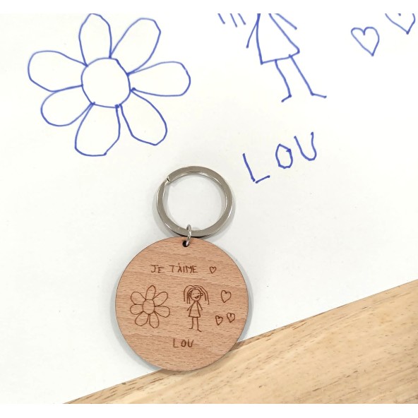 porte-clés dessin enfant gravé, idée cadeau fete des pères, fete des mères