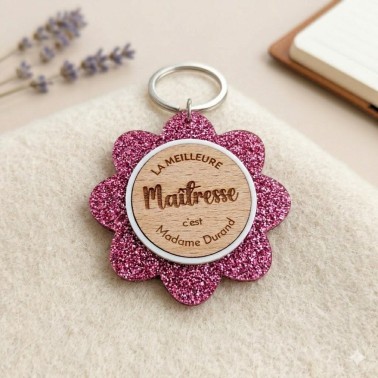 Porte-clés personnalisé Maîtresse & Nounou en bois - Idée cadeau crèche