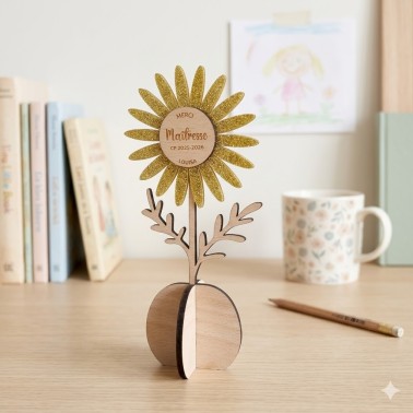 Fleur en bois personnalisée pour maîtresse ou nounou | Idée Cadeau de remerciement