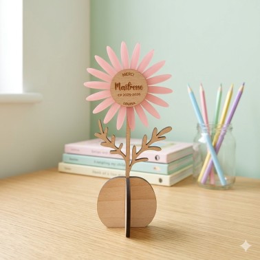 Fleur en bois personnalisée pour maîtresse ou nounou | Idée Cadeau de remerciement