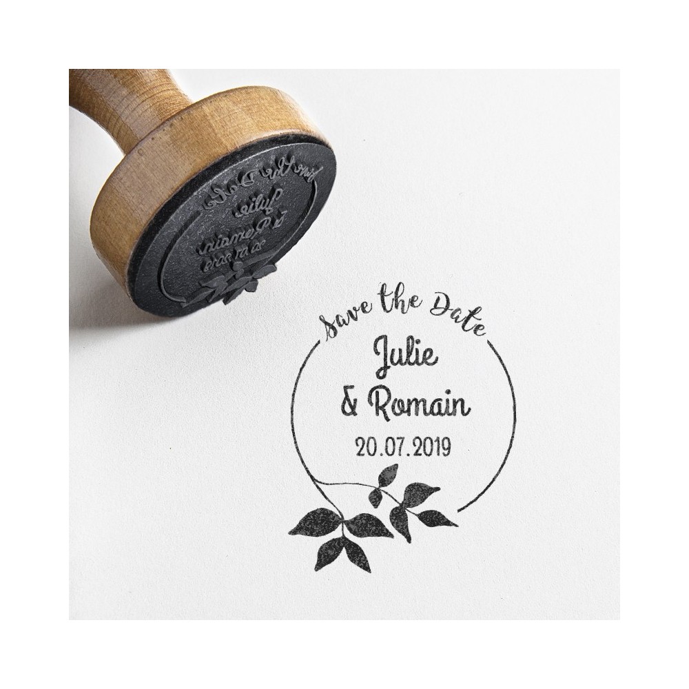 tampon save the date mariage feuillage