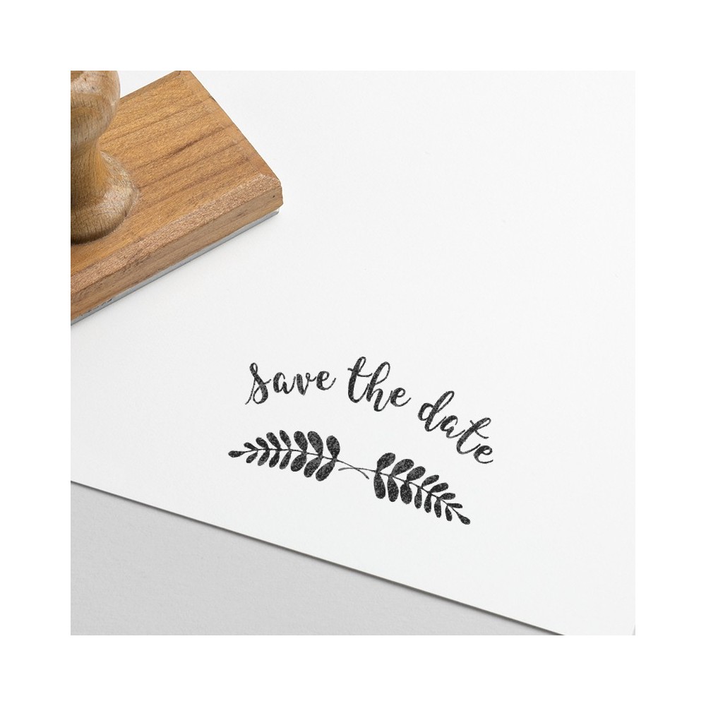 tampon mariage save the date laurier feuillage champetre
