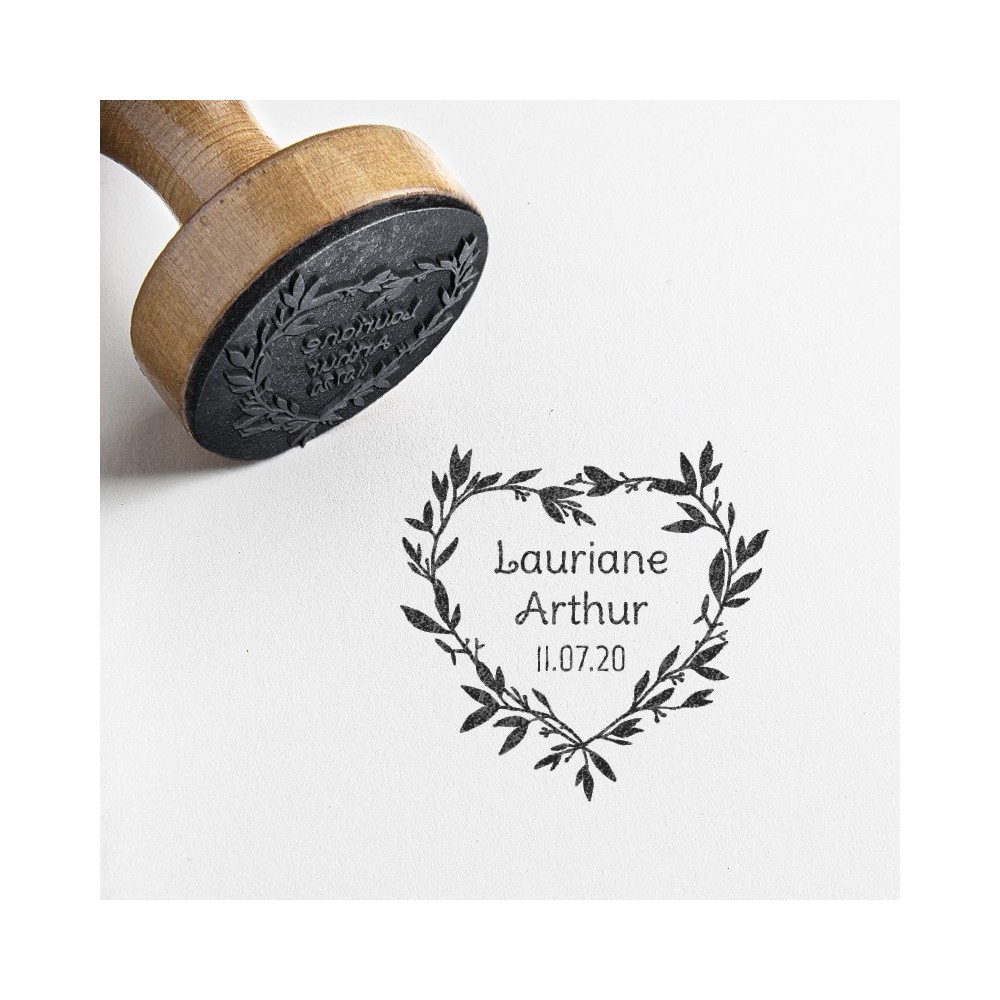tampon mariage coeur champetre feuillage