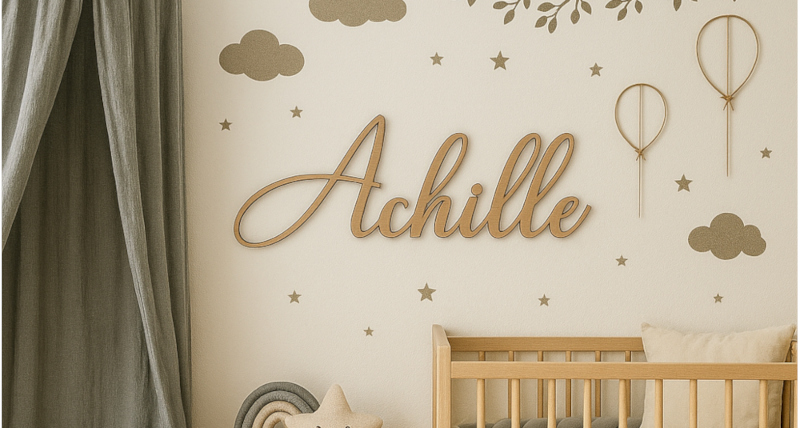 Prénom en bois personnalisé dans une chambre de bébé